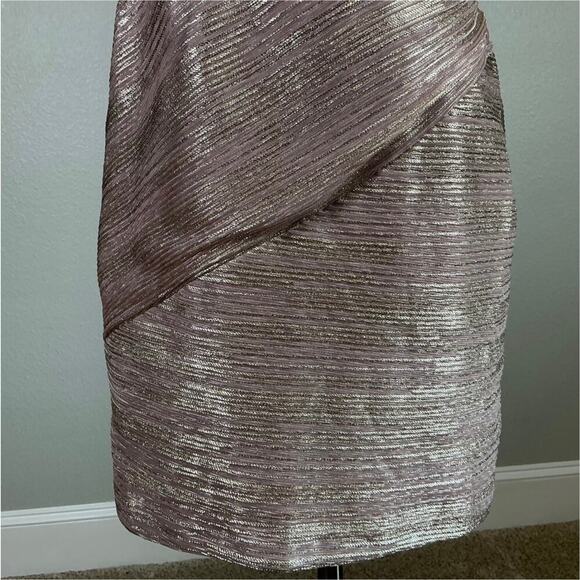 One Shoulder Mini Sheath Cocktail Dress Size 8 Pink and Sparkly Gold by AQUA - Picture 8 of 13